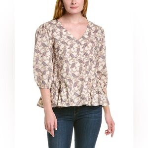 Duffield Lane Women's Heidi Top Paisley Print Puff Sleeve Blouse- Size‎ Medium